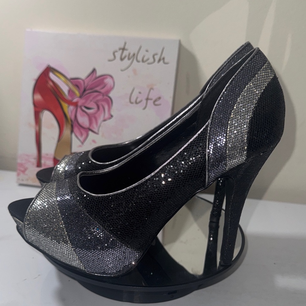 NWOB Worthington Lana Pewter Ombré Black/Silver/Metallic Stiletto Pumps 6M